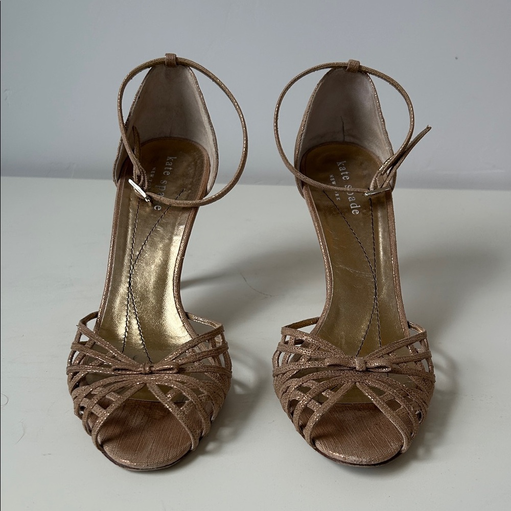 Kate Spade Rose Gold Metallic Shimmer Strappy Heels for Special Occasions